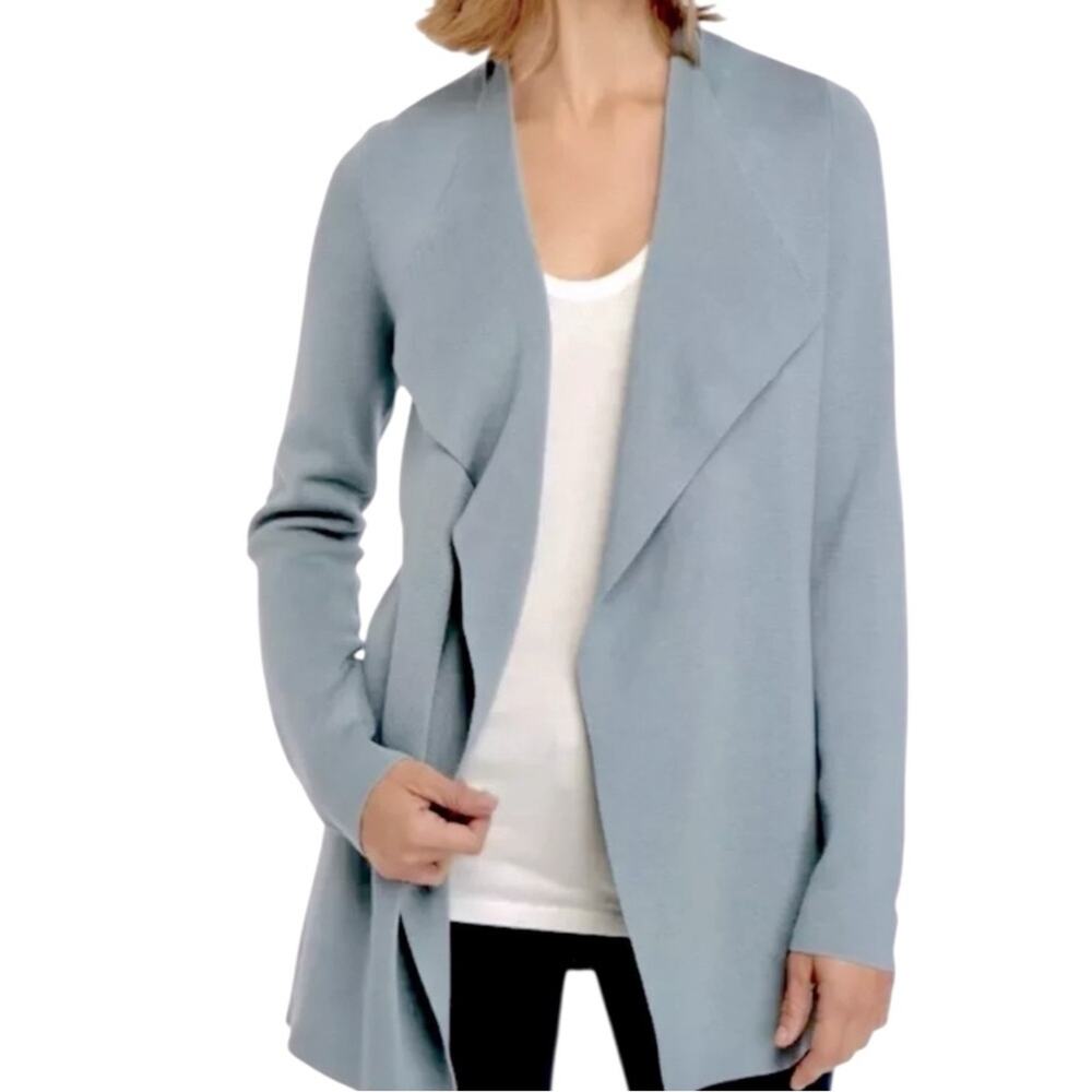 Eileen Fisher System Sweater Cardigan Long Open Front Knit Blue Women’s Large